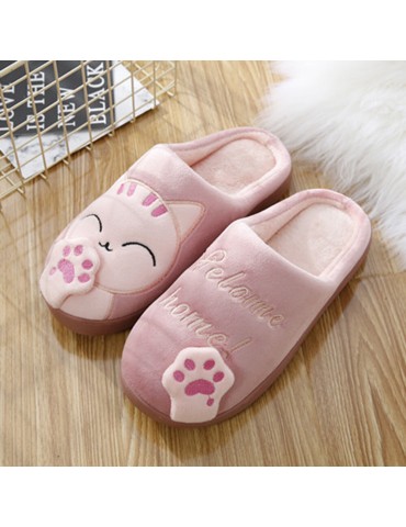 Large Size Women Cute Cat Decor Warm Slingback House Slippers