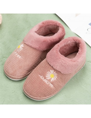 Women Solid Color Casual Plush Warm Slip On Home Cotton Slippers