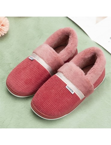 Women Solid Color Casual Plush Warm Slip On Home Cotton Slippers