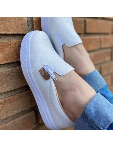 Plus Size Women Comfy Lazy Shoes Casual Zipper Sneakers