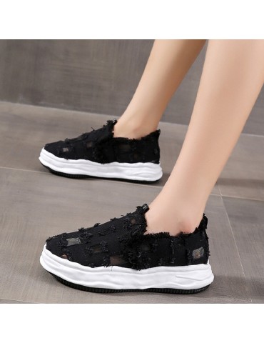 Women Casual Comfy Breathable Hollow Platform Canvas Shoes