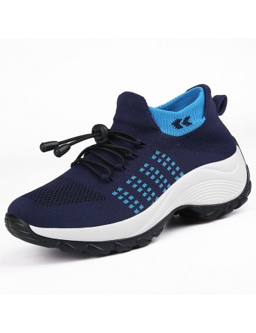 Women Casual Knitted Mesh Lace-up Antiskid Running Shoes