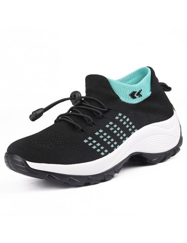 Women Casual Knitted Mesh Lace-up Antiskid Running Shoes