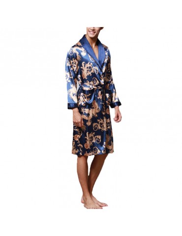 INCERUN Mens Satin Silk Pajamas Kimono Bathrobe Robe Dressing Gown Sleepwear Loungewear